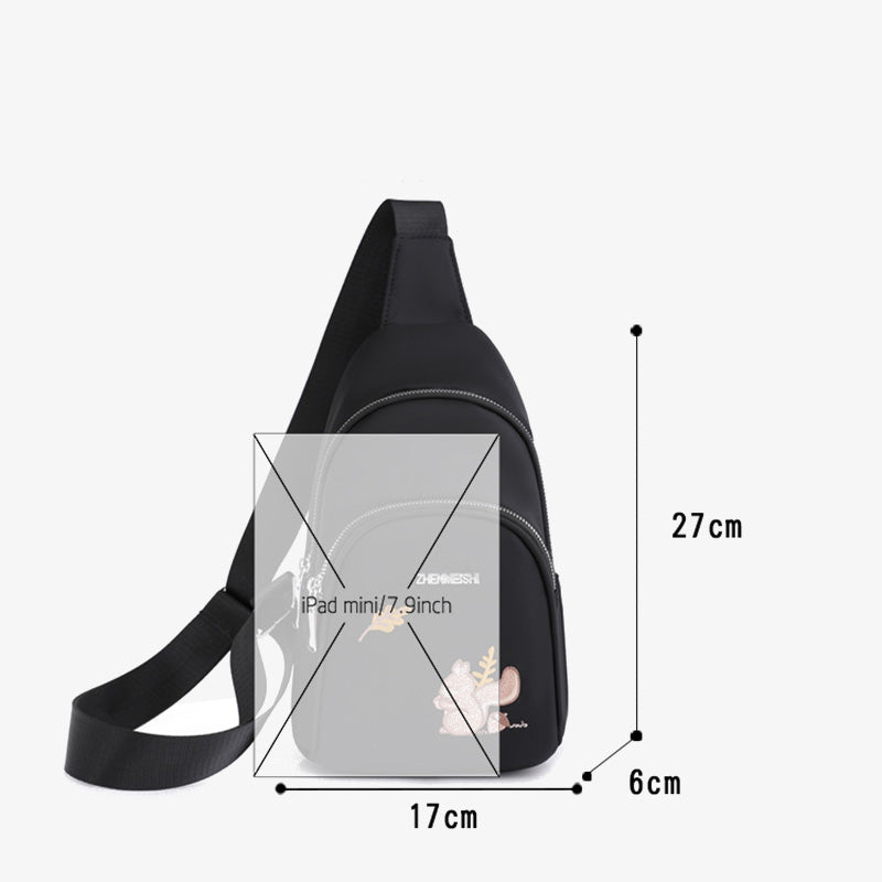Brusttasche mit Cartoon-Eichhörnchen-Stickerei für Damen, Oxford-Umhängetasche