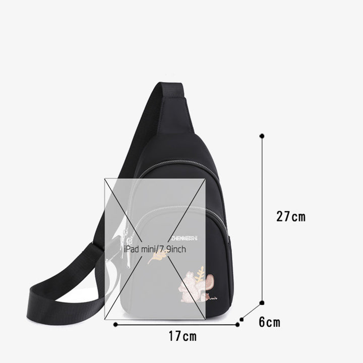 Brusttasche mit Cartoon-Eichhörnchen-Stickerei für Damen, Oxford-Umhängetasche