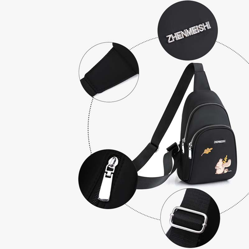 Brusttasche mit Cartoon-Eichhörnchen-Stickerei für Damen, Oxford-Umhängetasche