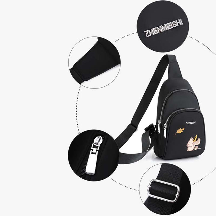 Brusttasche mit Cartoon-Eichhörnchen-Stickerei für Damen, Oxford-Umhängetasche