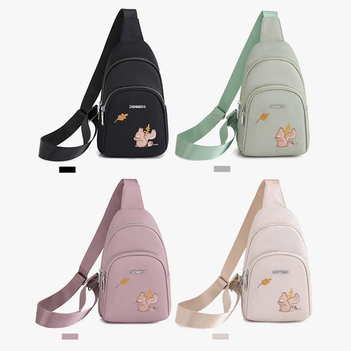 Brusttasche mit Cartoon-Eichhörnchen-Stickerei für Damen, Oxford-Umhängetasche