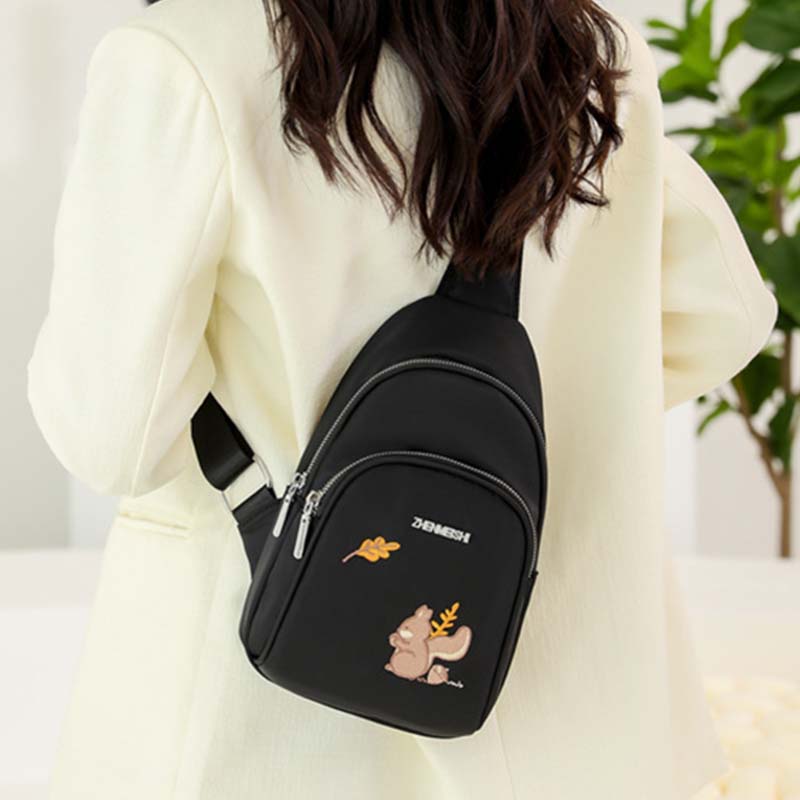Brusttasche mit Cartoon-Eichhörnchen-Stickerei für Damen, Oxford-Umhängetasche