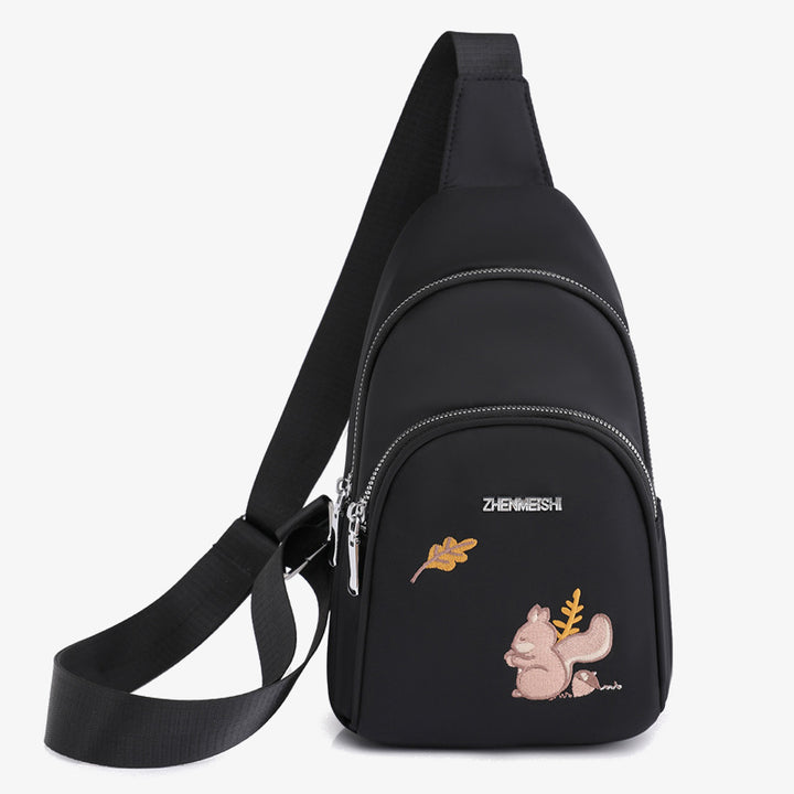 Brusttasche mit Cartoon-Eichhörnchen-Stickerei für Damen, Oxford-Umhängetasche
