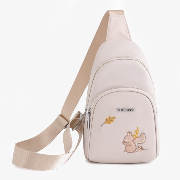 Brusttasche mit Cartoon-Eichhörnchen-Stickerei für Damen, Oxford-Umhängetasche