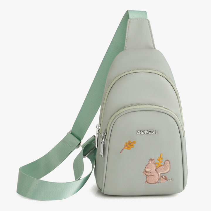 Brusttasche mit Cartoon-Eichhörnchen-Stickerei für Damen, Oxford-Umhängetasche