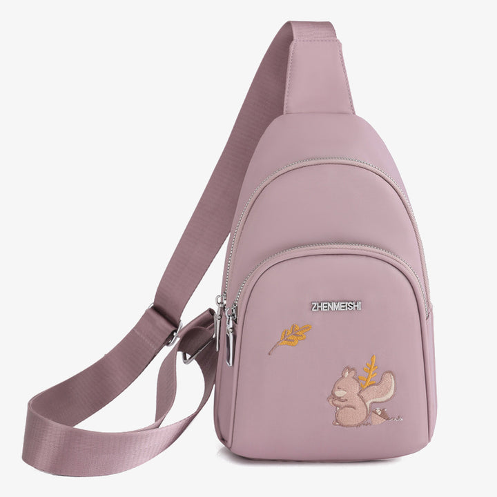 Brusttasche mit Cartoon-Eichhörnchen-Stickerei für Damen, Oxford-Umhängetasche