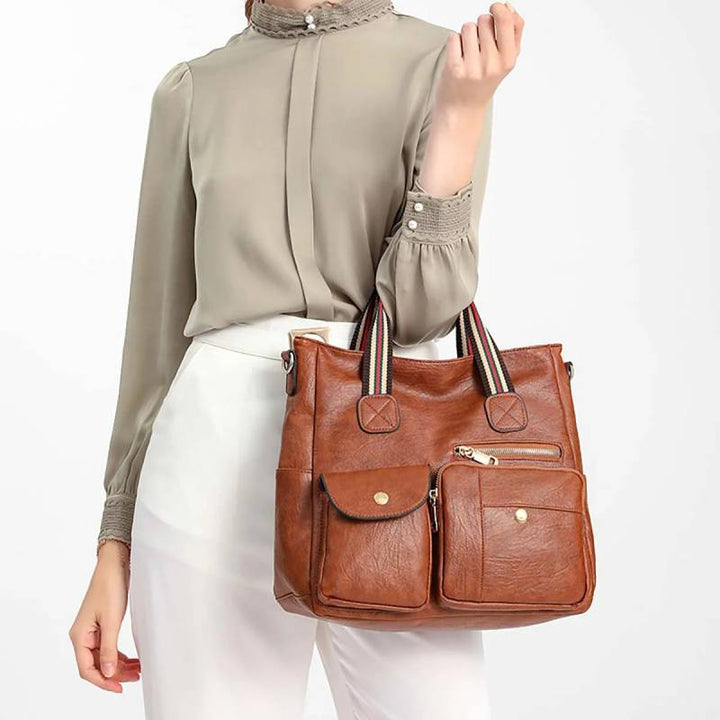 Tragetasche mit mehreren Taschen für Damen, Schultertasche aus PU-Leder, Umhängetasche