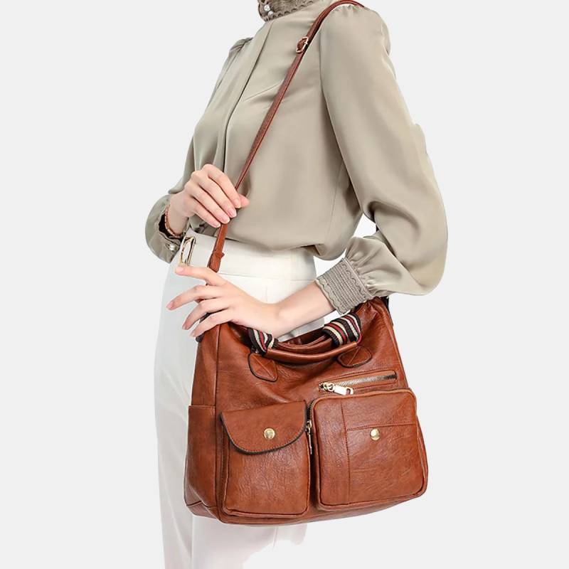 Tragetasche mit mehreren Taschen für Damen, Schultertasche aus PU-Leder, Umhängetasche