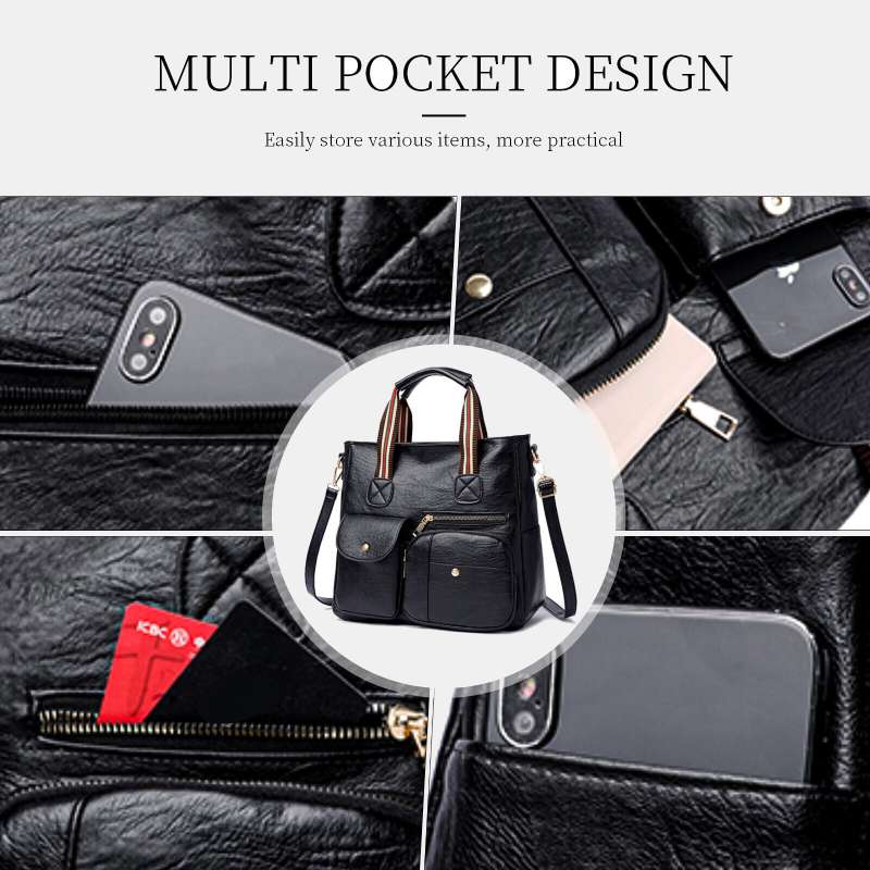 Tragetasche mit mehreren Taschen für Damen, Schultertasche aus PU-Leder, Umhängetasche