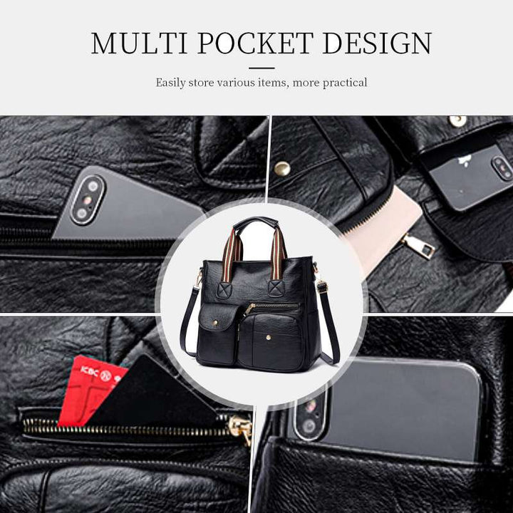 Tragetasche mit mehreren Taschen für Damen, Schultertasche aus PU-Leder, Umhängetasche