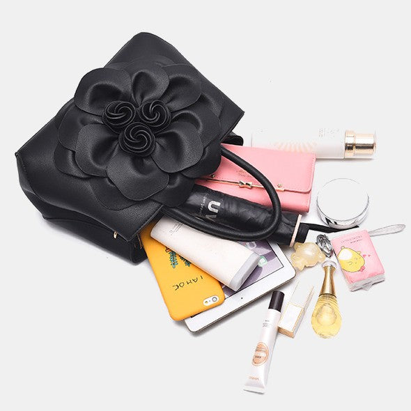 Damen Floral Elegante Schultertasche Vegan Leder Handtasche Satchel Geldbörsen