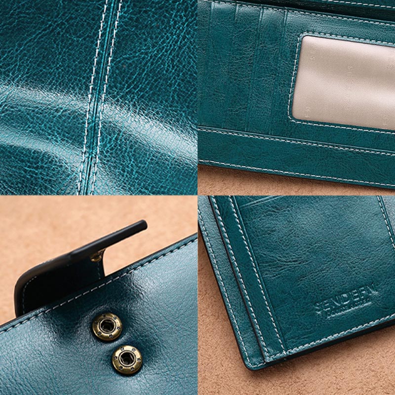 RFID-blockierende lange Brieftasche aus Ölwachsleder, Telefongeldbörse mit Reißverschlusstasche - image 10