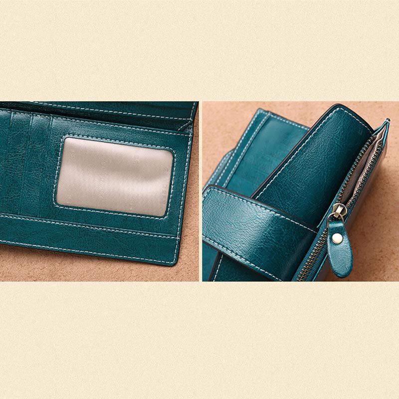RFID-blockierende lange Brieftasche aus Ölwachsleder, Telefongeldbörse mit Reißverschlusstasche - image 11