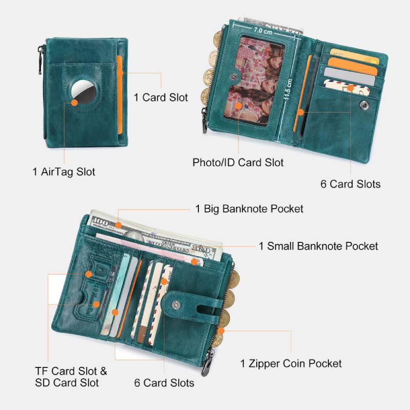 Diebstahlsicheres Apple Wallet Echtleder RFID-blockierendes Airtag-Wallet