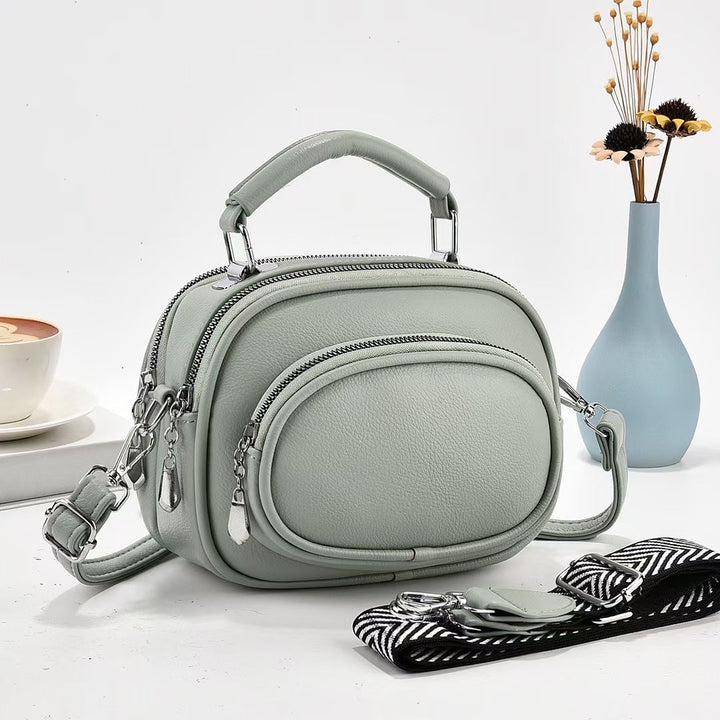 Runde Handtasche mit zwei Fächern für Damen, Dating-Umhängetasche aus Leder