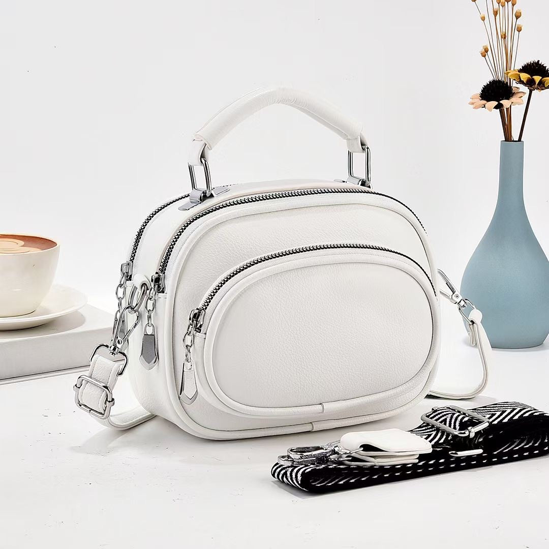 Runde Handtasche mit zwei Fächern für Damen, Dating-Umhängetasche aus Leder