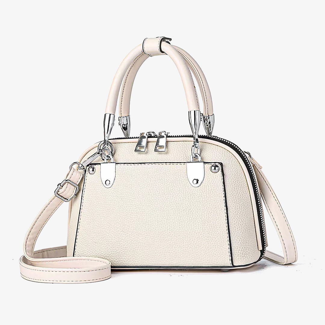 Vegane Leder Boston Tasche Satchel Einfarbig Crossbody Handtasche für Frauen