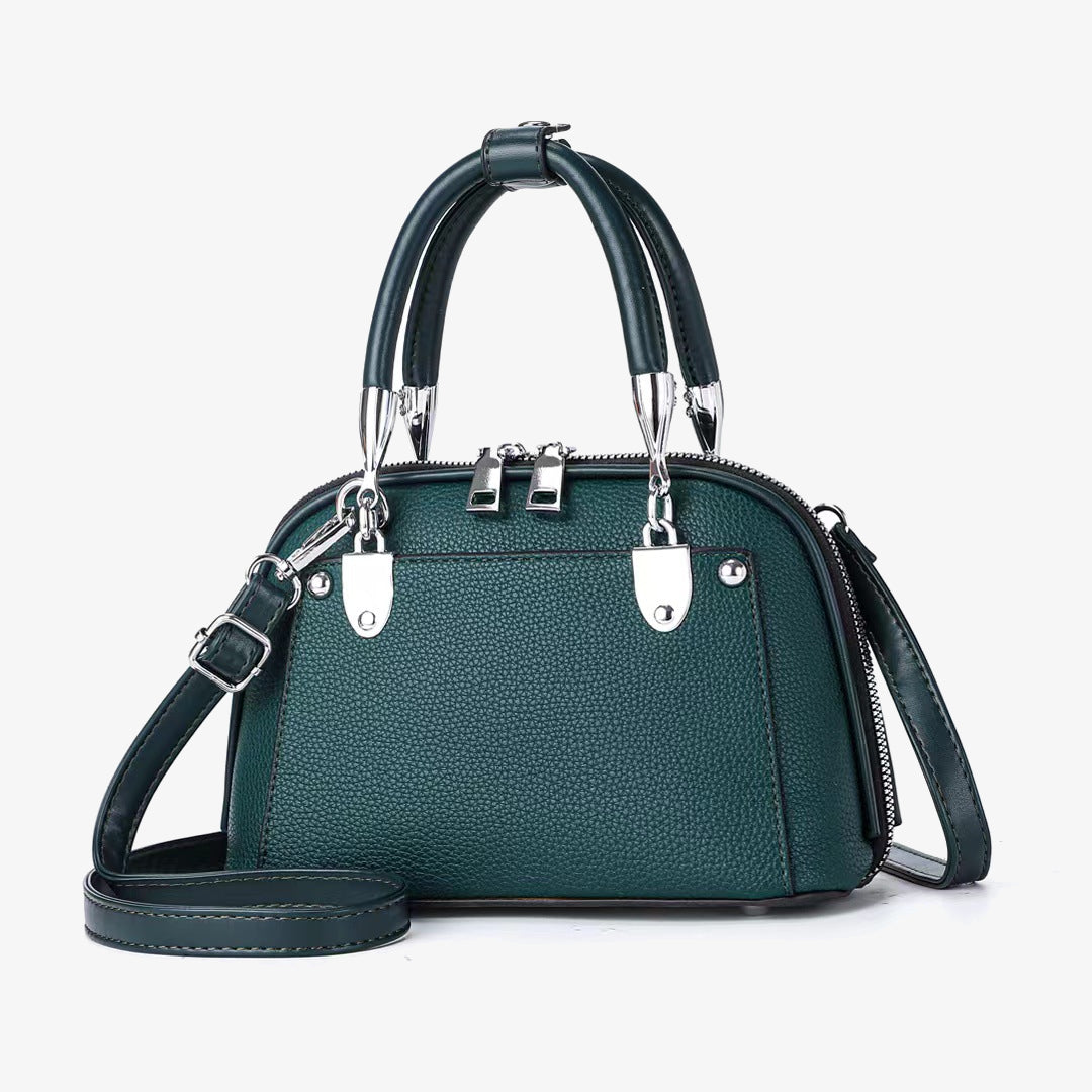 Vegane Leder Boston Tasche Satchel Einfarbig Crossbody Handtasche für Frauen