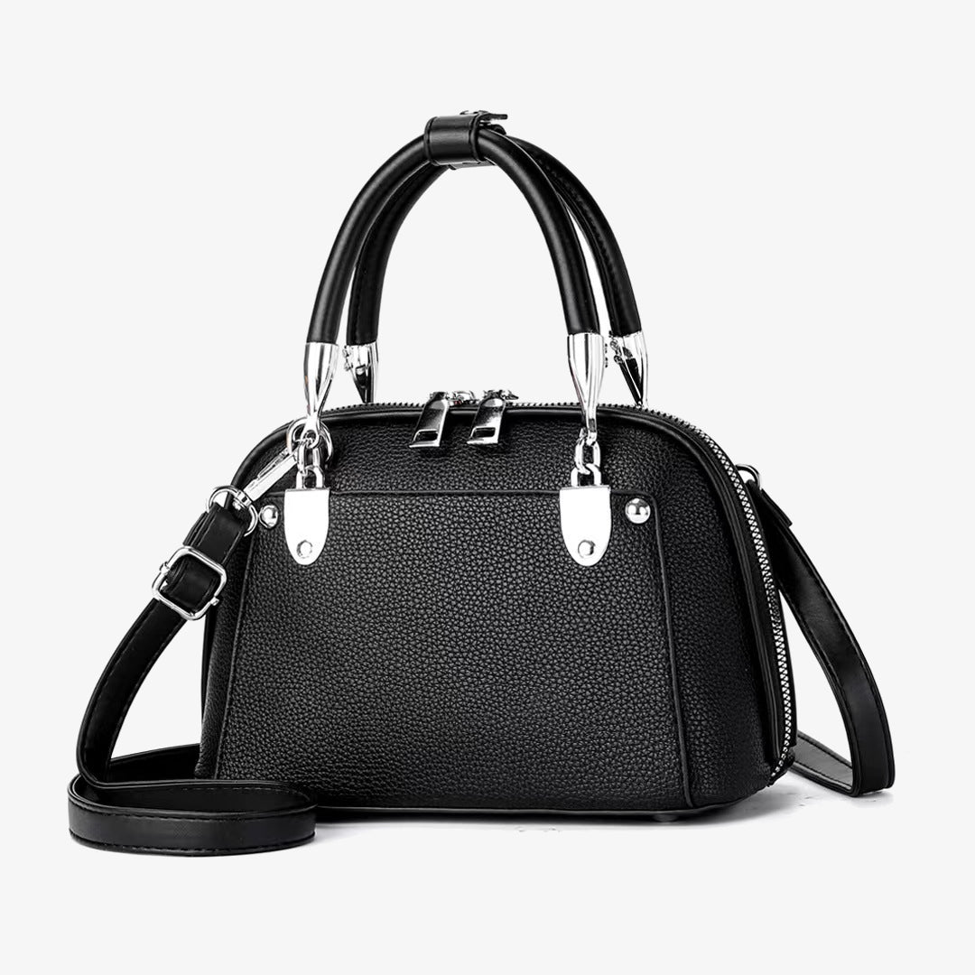 Vegane Leder Boston Tasche Satchel Einfarbig Crossbody Handtasche für Frauen