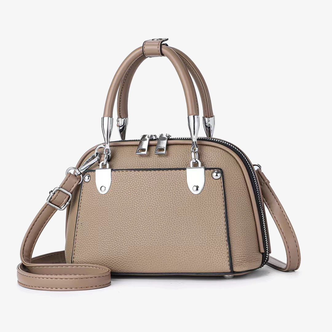 Vegane Leder Boston Tasche Satchel Einfarbig Crossbody Handtasche für Frauen