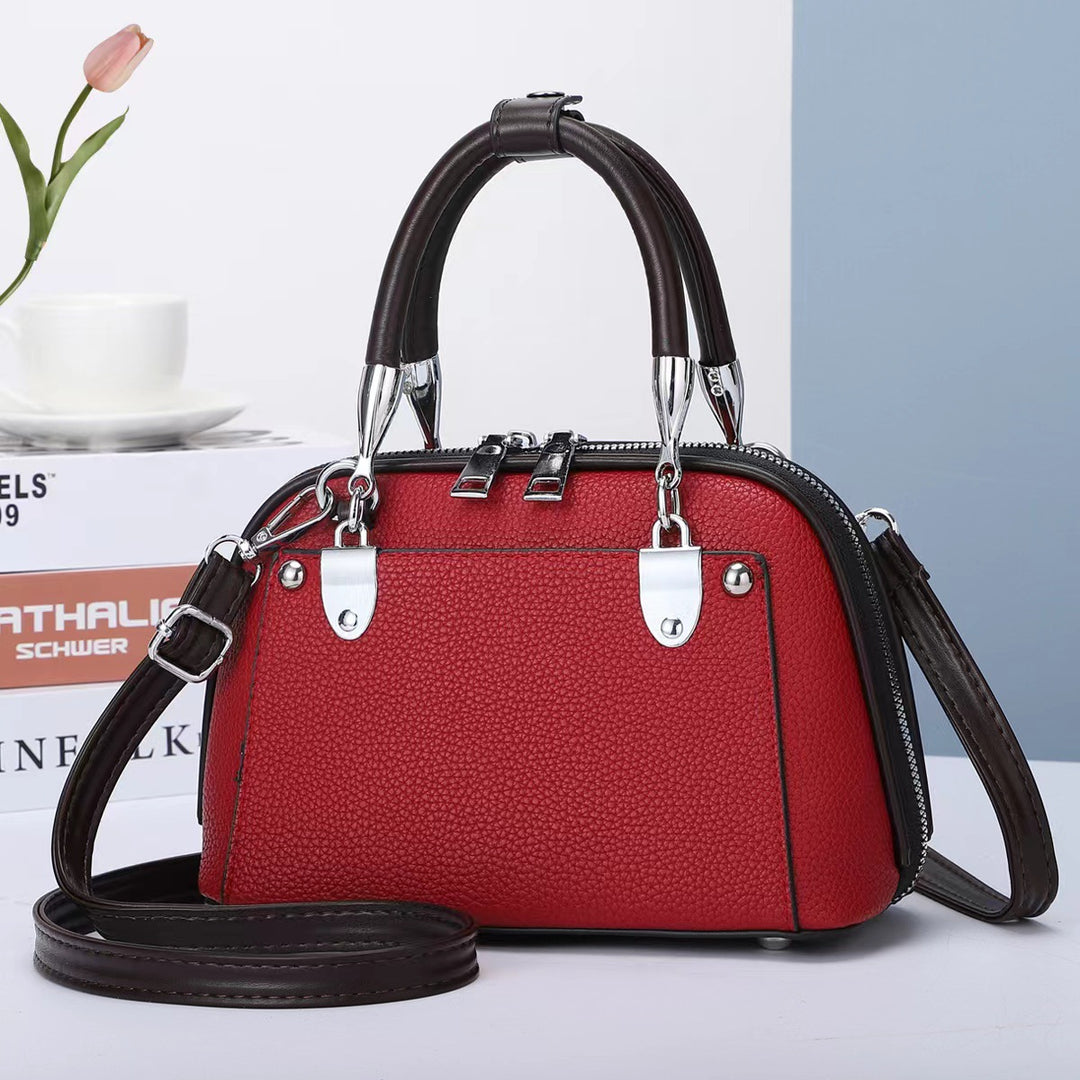 Vegane Leder Boston Tasche Satchel Einfarbig Crossbody Handtasche für Frauen