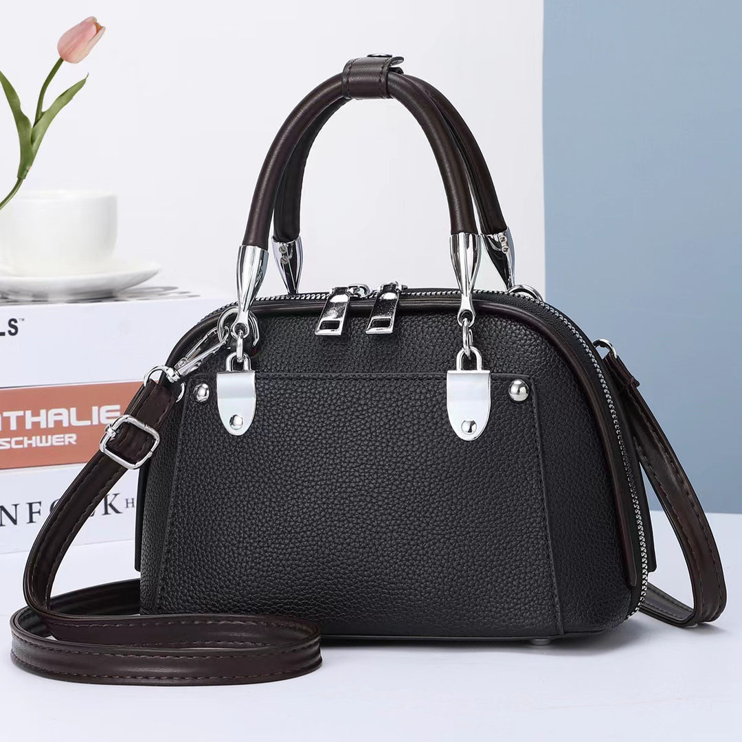 Vegane Leder Boston Tasche Satchel Einfarbig Crossbody Handtasche für Frauen