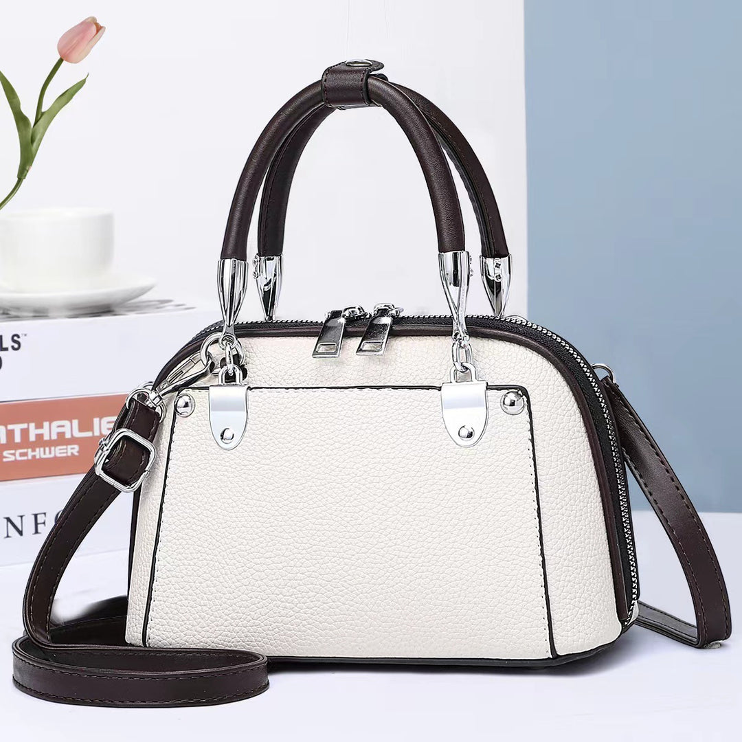 Vegane Leder Boston Tasche Satchel Einfarbig Crossbody Handtasche für Frauen