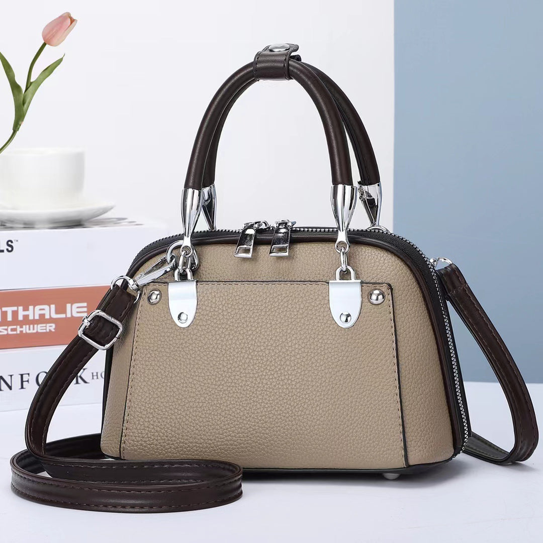 Vegane Leder Boston Tasche Satchel Einfarbig Crossbody Handtasche für Frauen