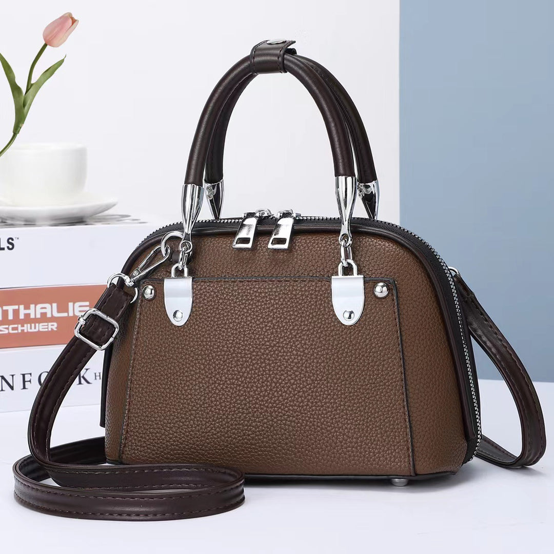 Vegane Leder Boston Tasche Satchel Einfarbig Crossbody Handtasche für Frauen