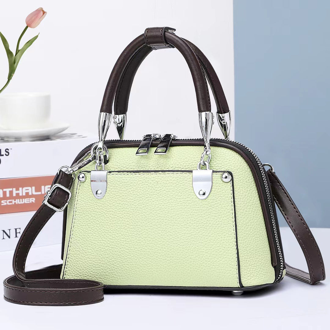Vegane Leder Boston Tasche Satchel Einfarbig Crossbody Handtasche für Frauen