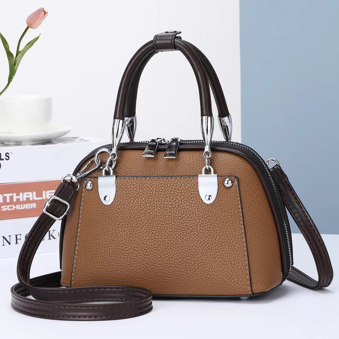Vegane Leder Boston Tasche Satchel Einfarbig Crossbody Handtasche für Frauen