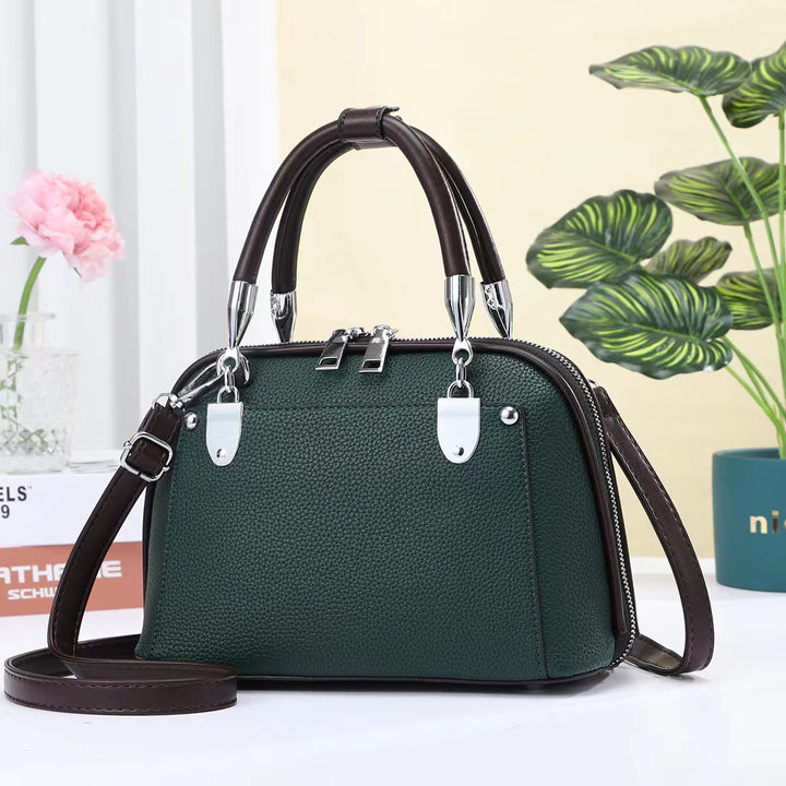 Vegane Leder Boston Tasche Satchel Einfarbig Crossbody Handtasche für Frauen