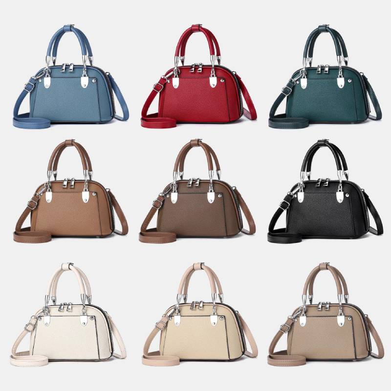 Vegane Leder Boston Tasche Satchel Einfarbig Crossbody Handtasche für Frauen