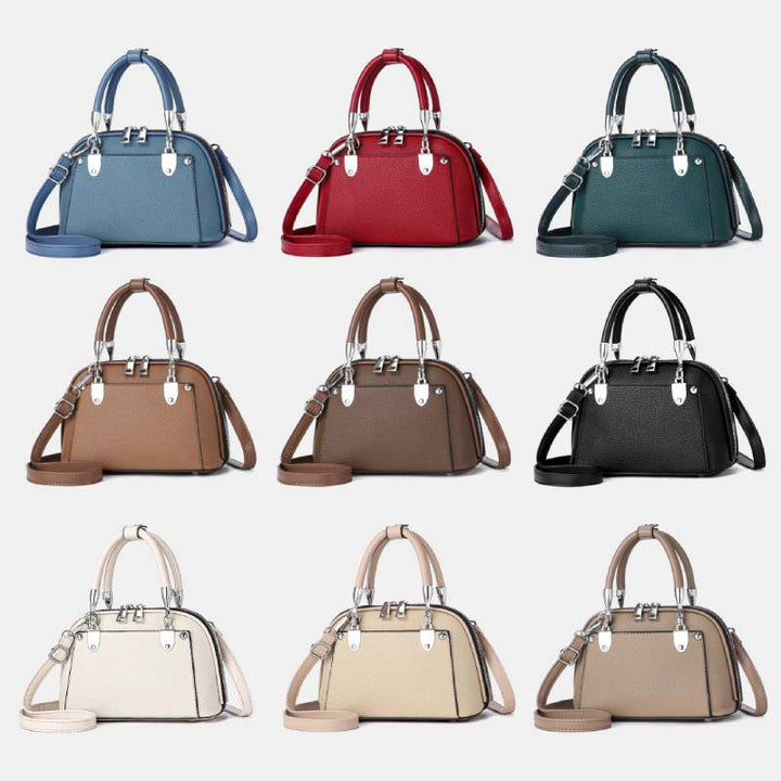Vegane Leder Boston Tasche Satchel Einfarbig Crossbody Handtasche für Frauen