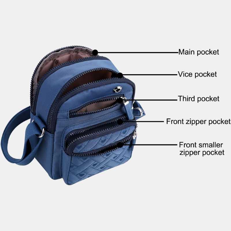 Lässige Umhängetasche aus Nylon mit mehreren Taschen und Loch für Kopfhörer