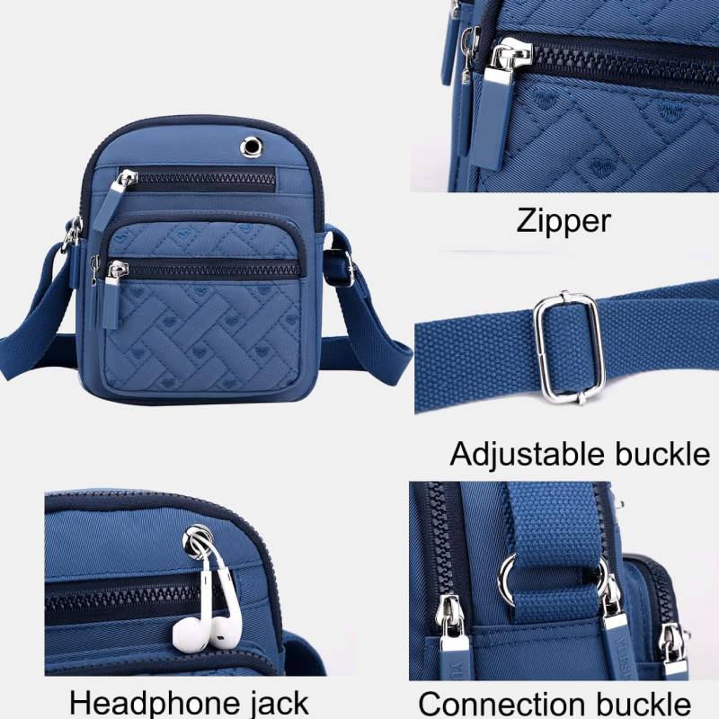 Lässige Umhängetasche aus Nylon mit mehreren Taschen und Loch für Kopfhörer
