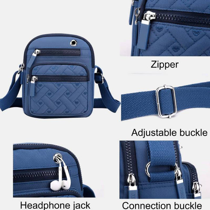 Lässige Umhängetasche aus Nylon mit mehreren Taschen und Loch für Kopfhörer