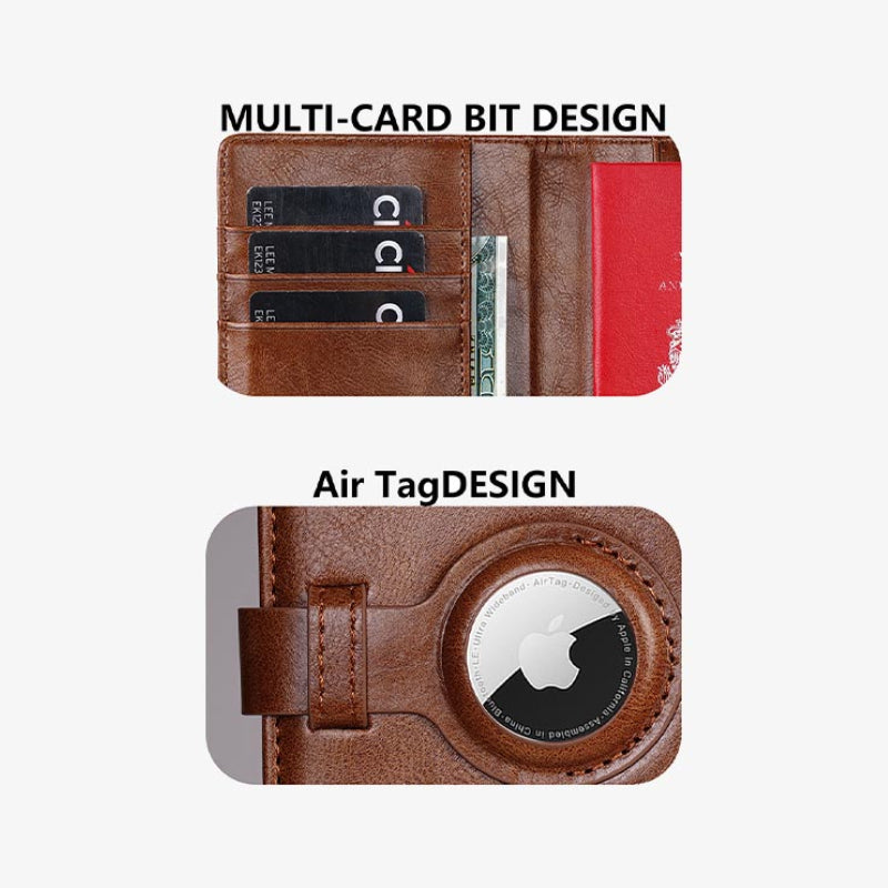 Apple Wallet für Reisepasshülle aus Leder mit Airtag-Steckplatz