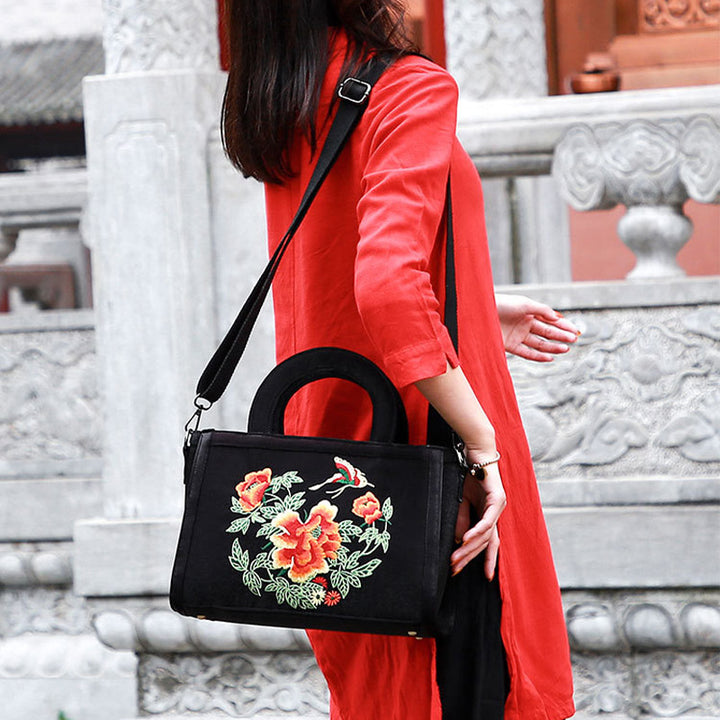 Tote im ethnischen Stil mit Blumenstickereien, Umhängetasche für Damen