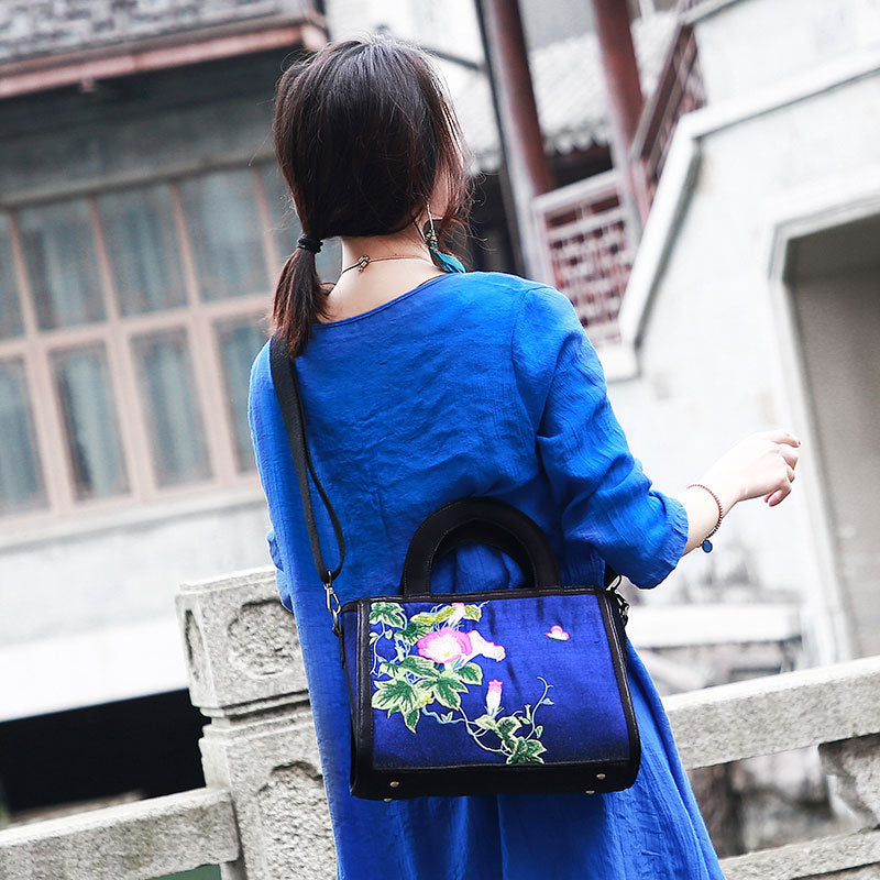 Tote im ethnischen Stil mit Blumenstickereien, Umhängetasche für Damen