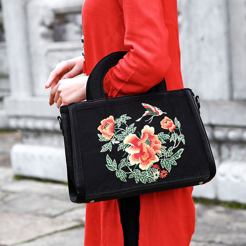 Tote im ethnischen Stil mit Blumenstickereien, Umhängetasche für Damen
