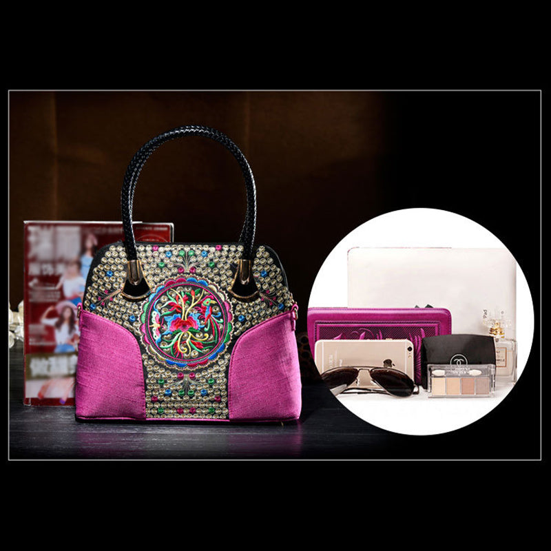 Floral bestickte Canvas Tote für Frauen Vintage Crossbody Handtasche