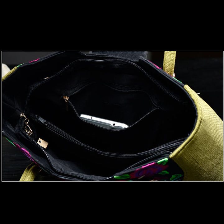 Floral bestickte Canvas Tote für Frauen Vintage Crossbody Handtasche