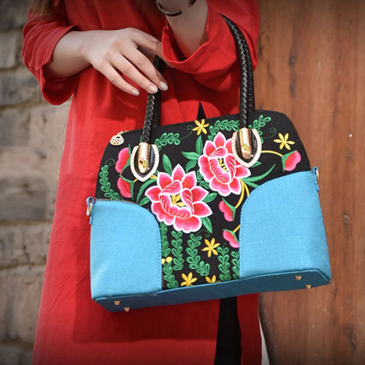Floral bestickte Canvas Tote für Frauen Vintage Crossbody Handtasche