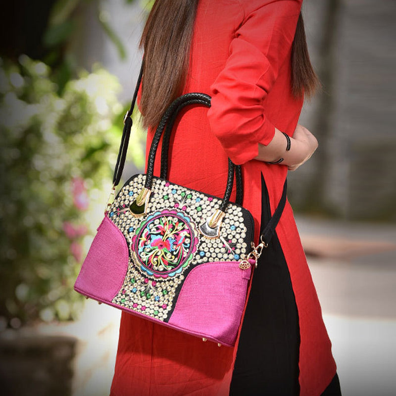 Floral bestickte Canvas Tote für Frauen Vintage Crossbody Handtasche