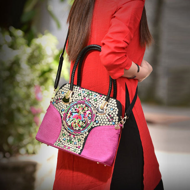 Floral bestickte Canvas Tote für Frauen Vintage Crossbody Handtasche
