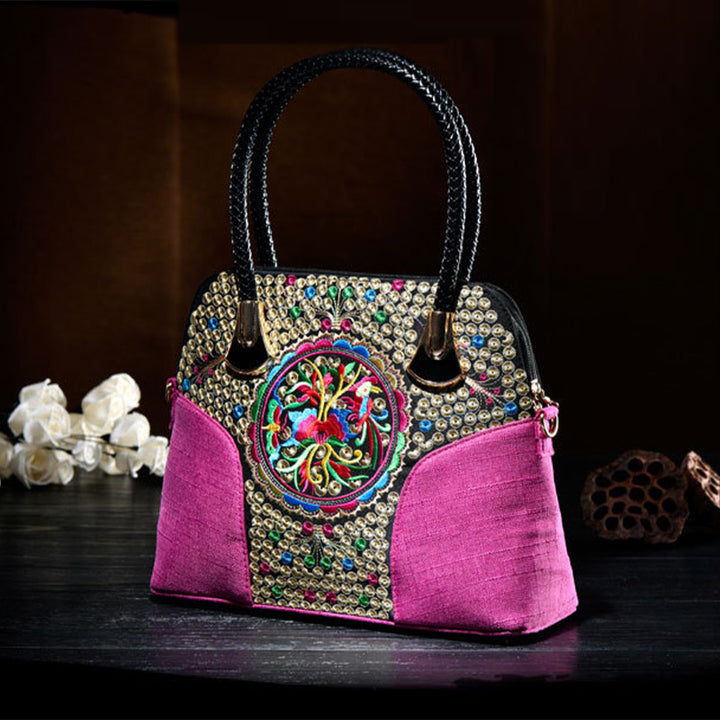 Floral bestickte Canvas Tote für Frauen Vintage Crossbody Handtasche