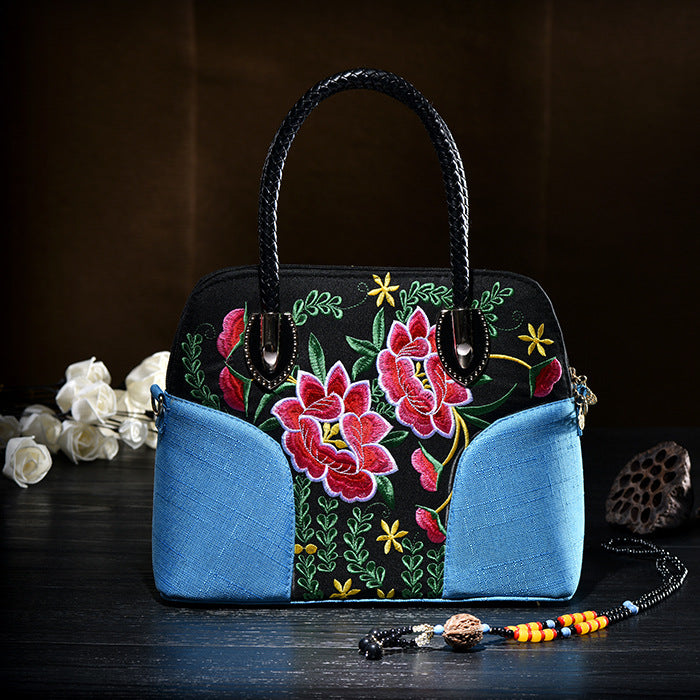 Floral bestickte Canvas Tote für Frauen Vintage Crossbody Handtasche