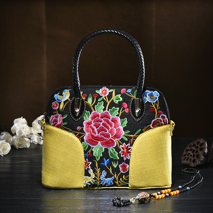 Floral bestickte Canvas Tote für Frauen Vintage Crossbody Handtasche
