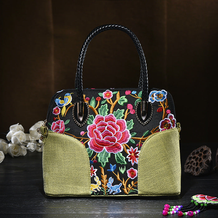 Floral bestickte Canvas Tote für Frauen Vintage Crossbody Handtasche